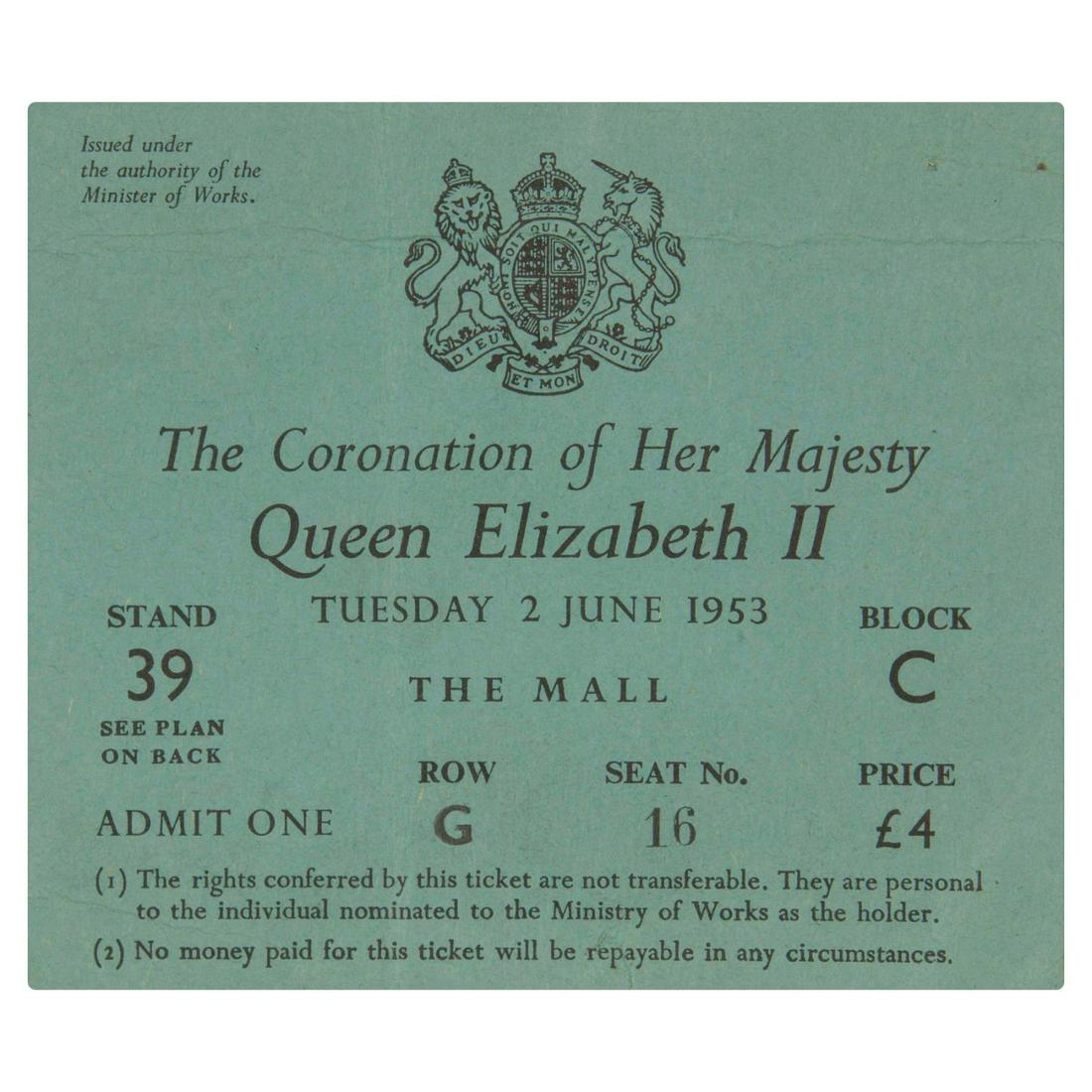 Rare Queen Elizabeth II 1953 Coronation Ticket with the Official Souvenir Program (1 of 2)