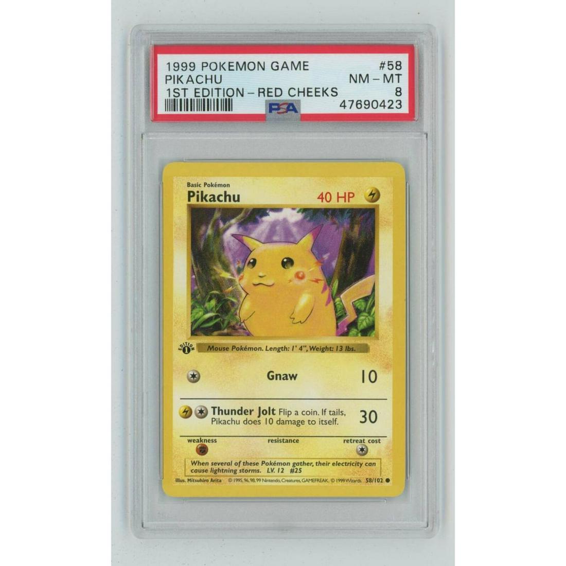 1999 Pokemon 1st Edition Shadowless Base Set #58 Pikachu Red Cheeks PSA 8 Nm-Mt (1 of 1)
