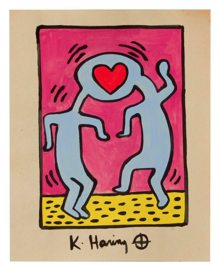 RARE Keith Haring Authentic Drawing on Vintage Paper SIGNED and Stamped by Haring Estate: RARE Keith Haring Authentic Drawing on Vintage Paper SIGNED and Stamped by Haring Estate