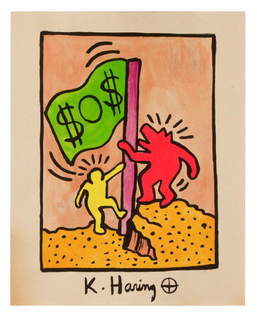 RARE Keith Haring Authentic Drawing on Vintage Paper SIGNED and Stamped by Haring Estate: RARE Keith Haring Authentic Drawing on Vintage Paper SIGNED and Stamped by Haring Estate