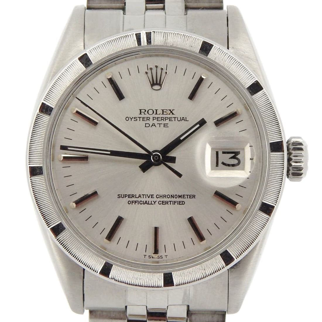 Mens Rolex Date Stainless Steel Watch Engine-Turned Index Bezel Silver Dial 1501 (1 of 2)