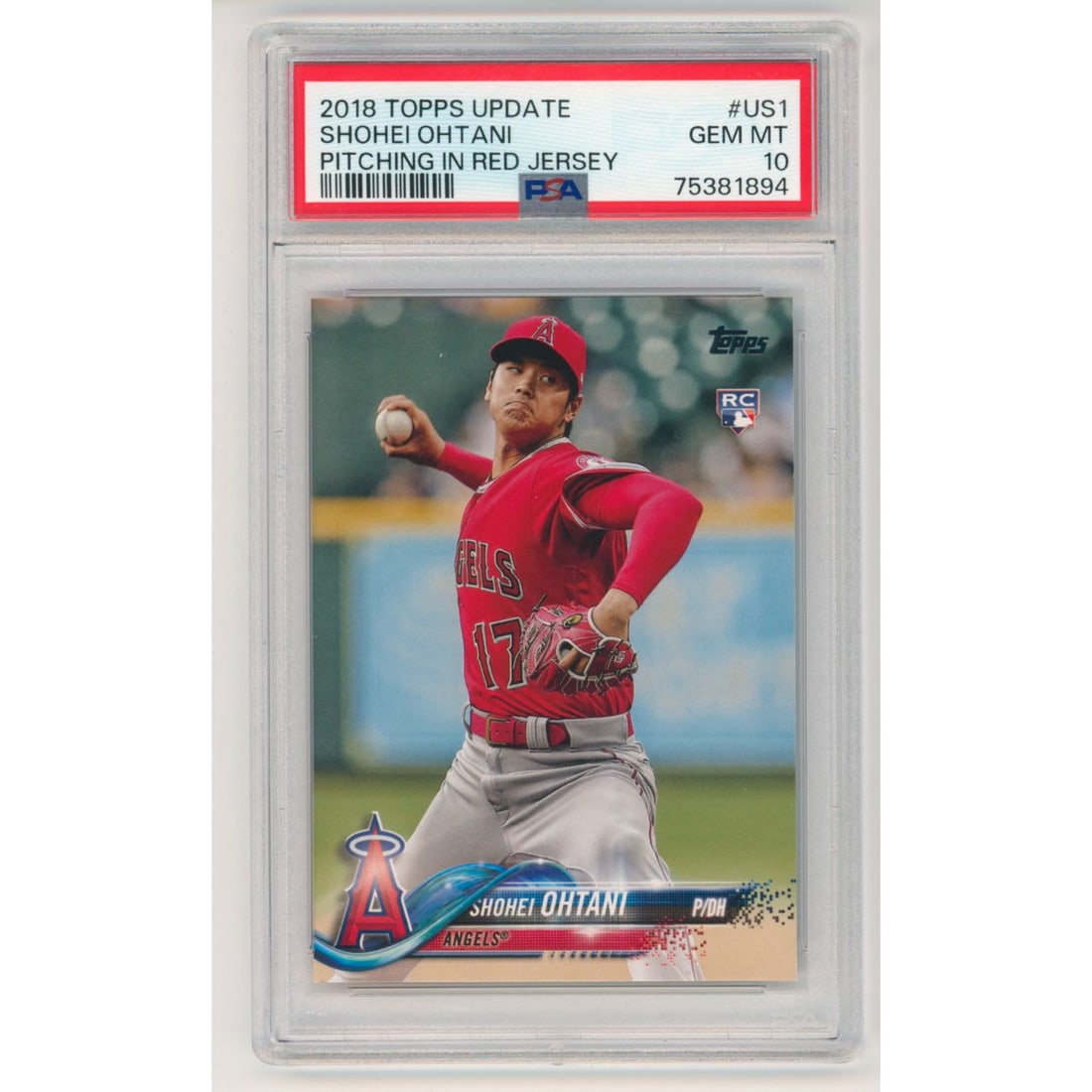 SHOHEI OHTANI 2018 TOPPS UPDATE US1 RC PITCHING IN RED JERSEY PSA 10 US1 ROOKIE (1 of 1)