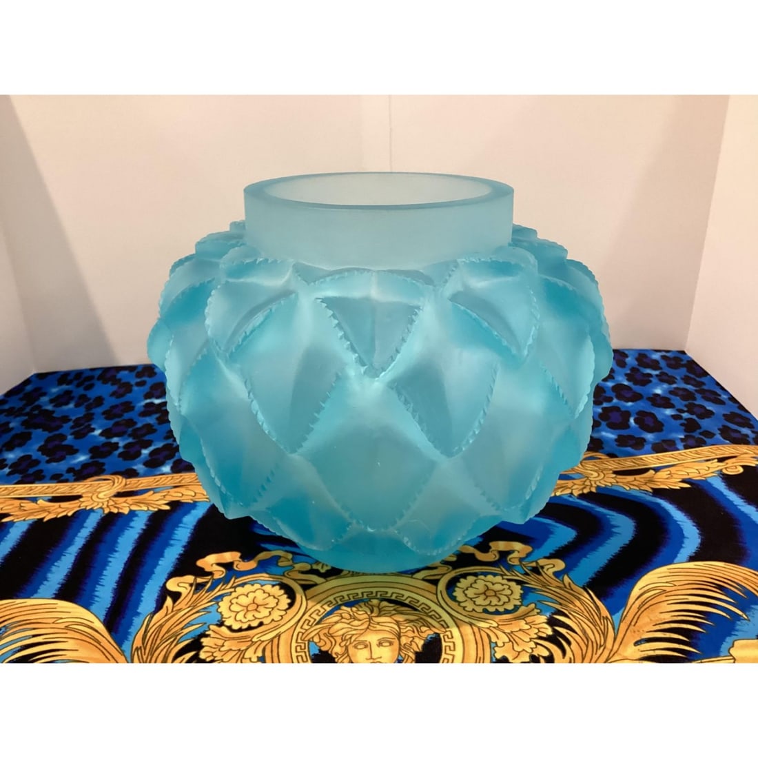 Cactus vase light blue Lalique style H8â€ 12W (1 of 3)