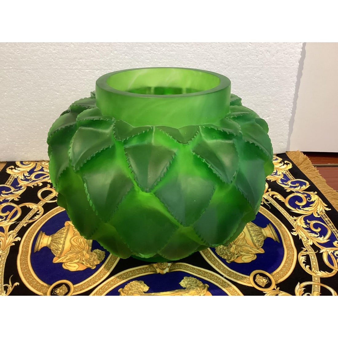 Lalique style cactus vase green 12 wide 8 inch height (1 of 2)
