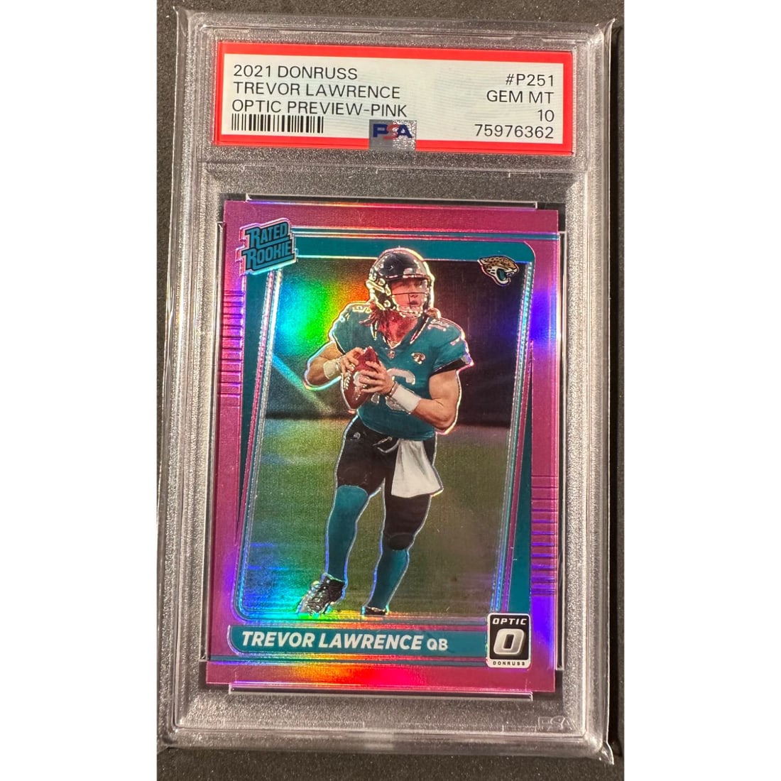 2021 Trevor Lawrence Donruss Optic Preview Pink Holo Prizm RC PSA 10 GEM MINT Jaguars (1 of 1)