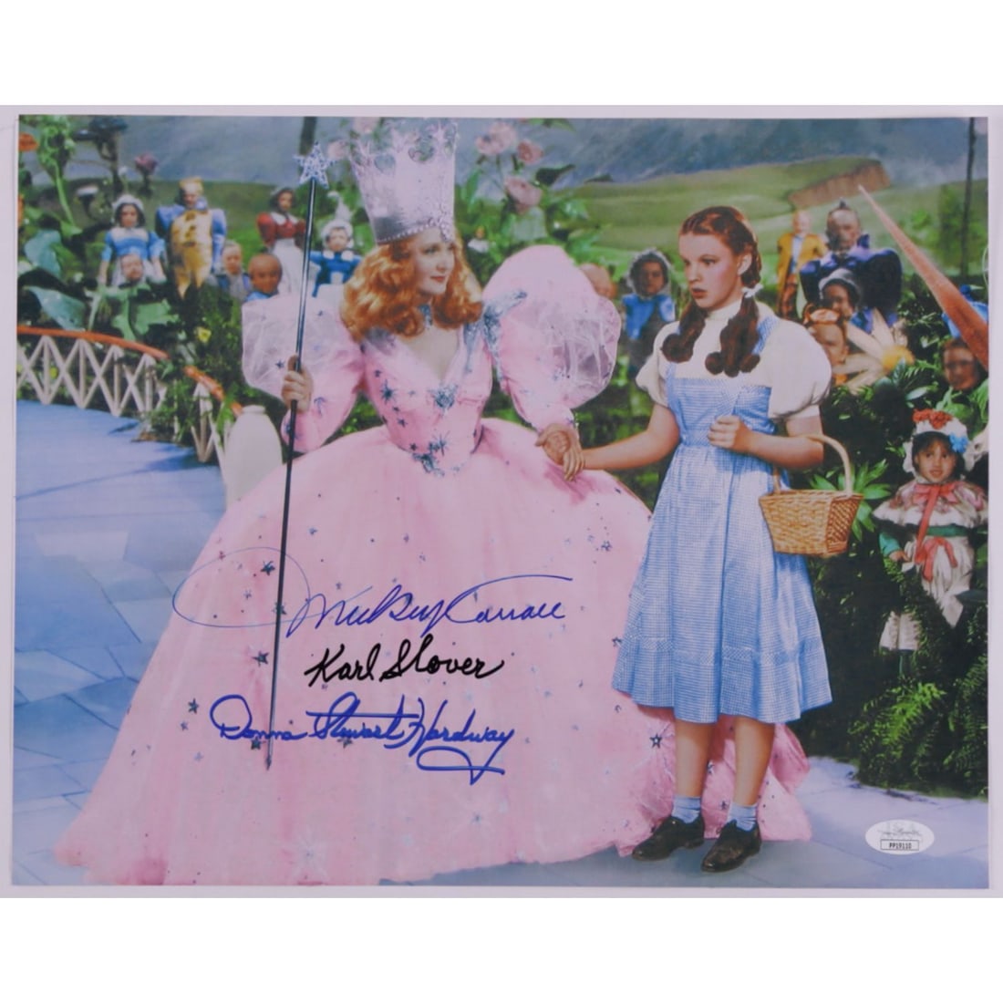 Mickey Carroll, Donna Stewart-Hardaway, & Karl Slover Signed "The Wizard of Oz" 11x14 Photo (JSA: Mickey Carroll, Donna Stewart-Hardaway, & Karl Slover Signed "The Wizard of Oz" 11x14 Photo (JSA COA)