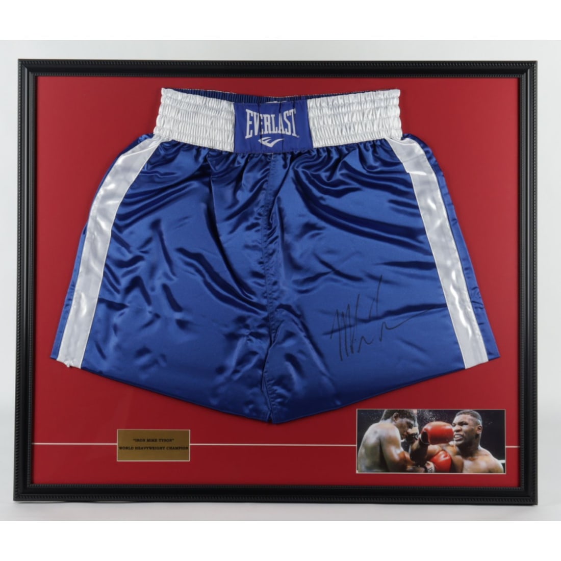 Mike Tyson Signed 28x33 Custom Framed Boxing Trunks Display (PSA COA) (1 of 1)