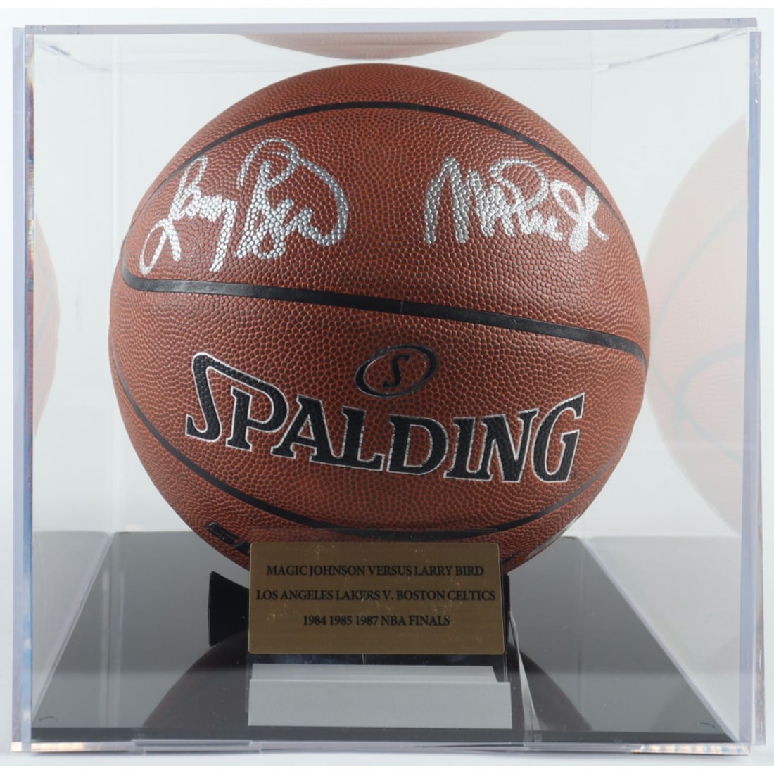 Magic Johnson & Larry Bird Signed Basketball with Display Case (Beckett & JSA) (1 of 1)