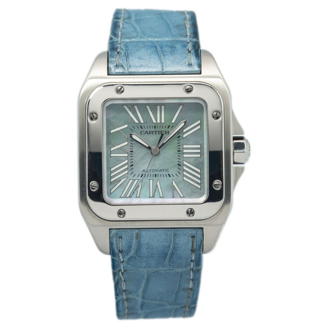 Cartier Santos 100 2878 W20132X8 Blue Mother of Pearl RARE Automatic Watch 33mm (1 of 6)