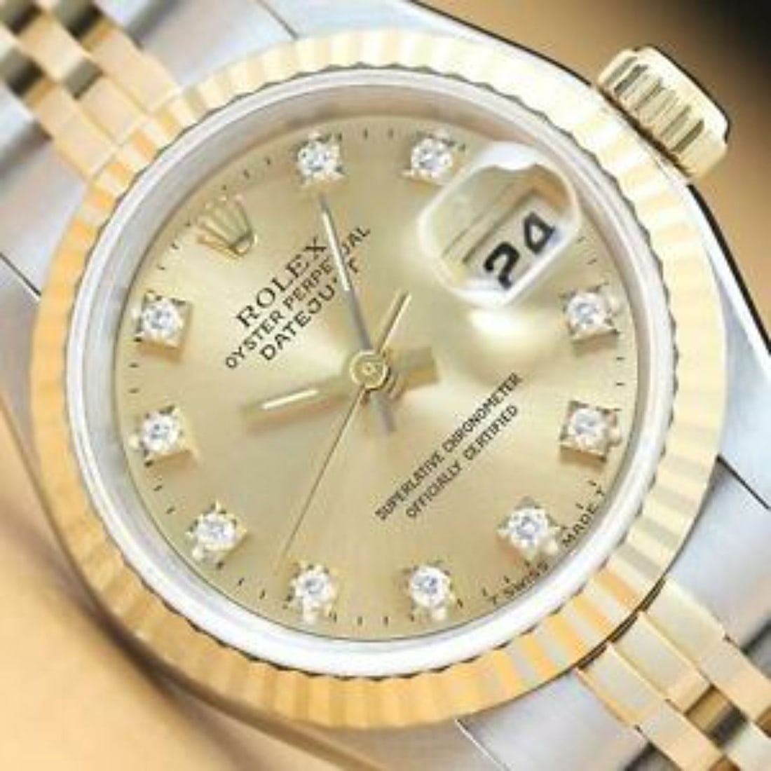 Womens Two Tone 18k Yellow Gold & Stainless Steel Rolex Datejust With A Champagne Diamond Dial (1 of 6)