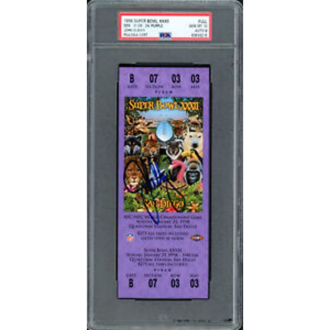 John Elway Signed 1998 Suber Bowl XXXII Ticket (PSA 10, Auto 8) (1 of 2)