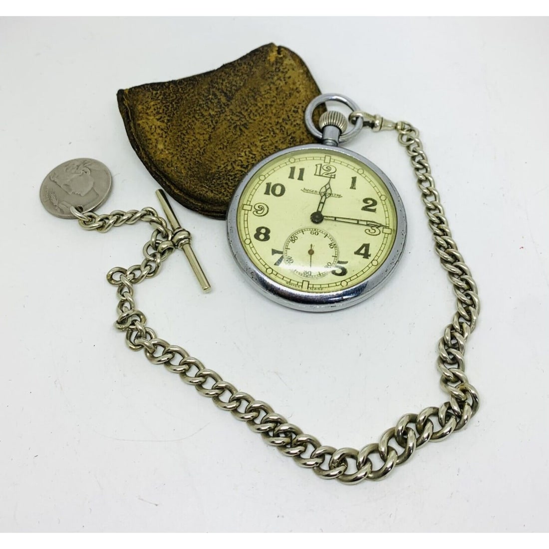 WW2 RAF Issued Jaeger-LeCoultre Pilot/Observers Pocket Watch & Albert/Pouch (1 of 2)