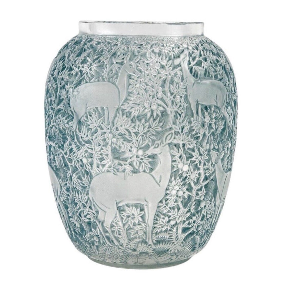 RenÃ© Lalique R.Lalique Blue Stained Glass Deers Blue Patina Glass Deer Vase (1 of 5)