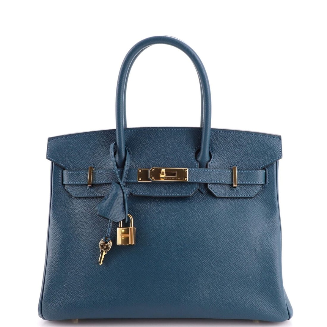 Hermes Birkin Handbag Colvert Epsom with Gold Hardware 30 Blue (1 of 6)