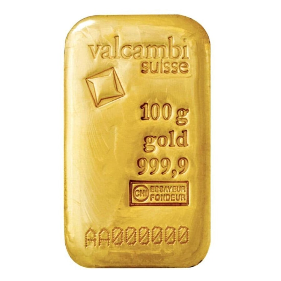 100 Gram Valcambi Suisse .9999 Fine Gold Bar - Cast (1 of 2)