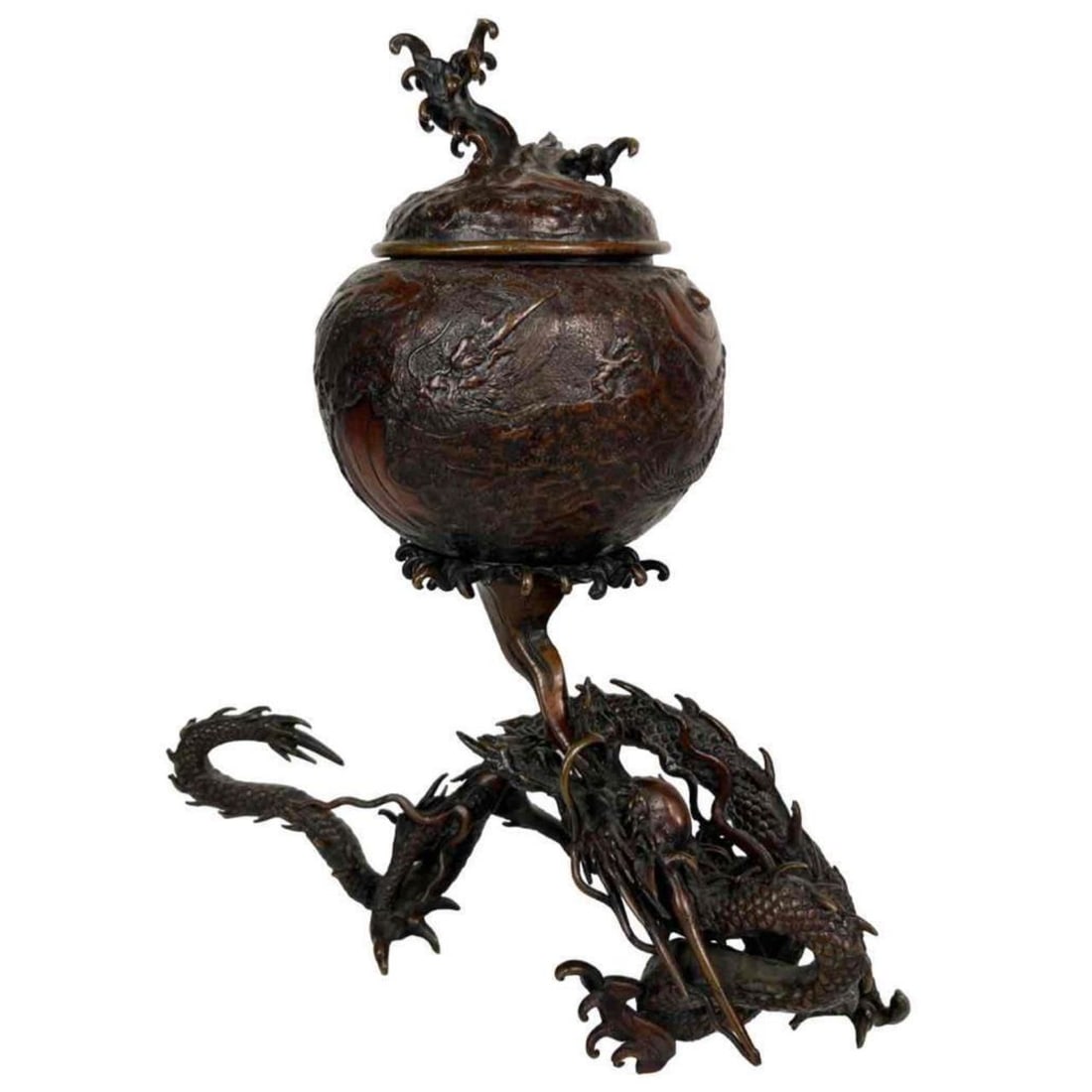 Antique 19thC Japan Meiji Bronze Dragon Figural Censer Burner Urn Statue (1 of 4)