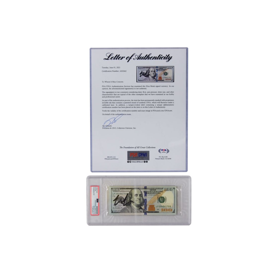 RARE~ Elon Musk Signed $100 Bill (PSA LOA) (1 of 1)