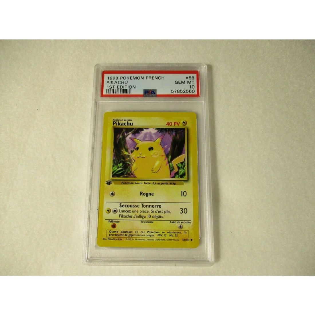 1999 Pokemon French Pikachu 1st Edition Card #58 PSA Gem MT 10 (1 of 1)