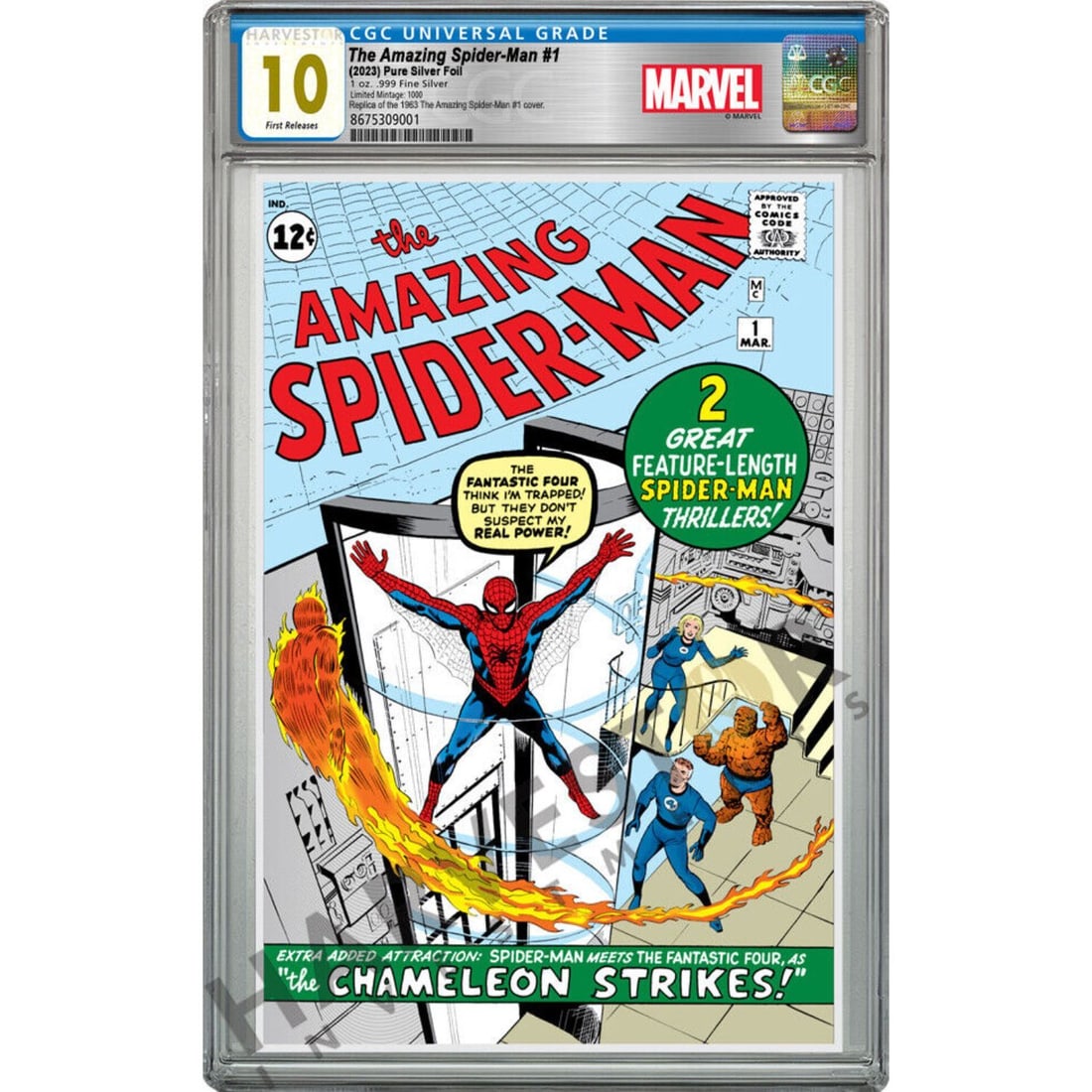 CGC 10 The Amazing Spider-Man #1 Marvel Comic Pure Silver Foil ~1oz .999 Fine Silver (1 of 2)