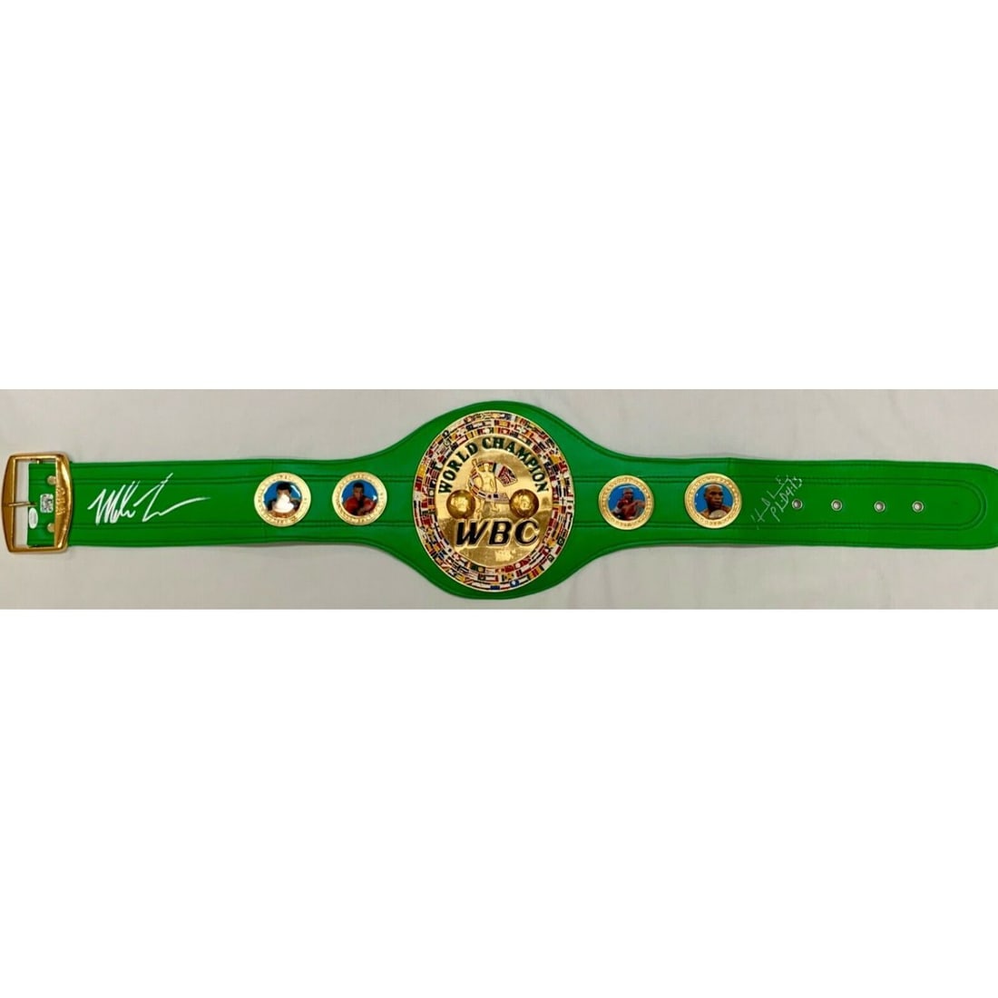 Mike Tyson & Evander Holyfield Signed Green Belt (JSA COA) (1 of 1)