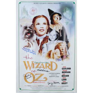 "The Wizard Of Oz" 16x24 Poster Cast-Signed by (8) with Jerry Marren, Donna Stewart-Hardaway, Karl: Poster measures approximately 16" x 24" in size and has been hand-signed by (8) including Jerry Maren (D. 2018), Donna Stewart-Hardaway (D. 2008), Karl Slover (D. 2011), Clarence Swensen (D. 2009),