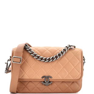 Chanel Daily Carry Messenger Bag Quilted Iridescent Calfskin and Caviar Medium: Chanel Daily Carry Messenger Bag Quilted Iridescent Calfskin and Caviar Medium