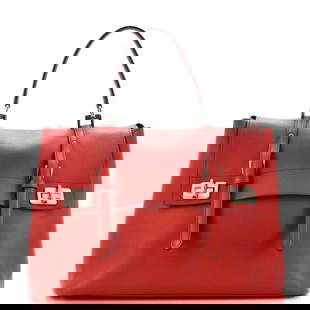 Prada Half Flap Double Turn Lock Satchel Saffiano Leather Large Red: Prada Half Flap Double Turn Lock Satchel Saffiano Leather Large Red