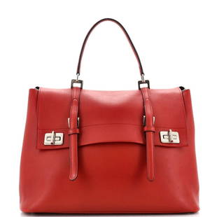 Prada Half Flap Double Turn Lock Satchel Saffiano Leather Large Red: Prada Half Flap Double Turn Lock Satchel Saffiano Leather Large Red