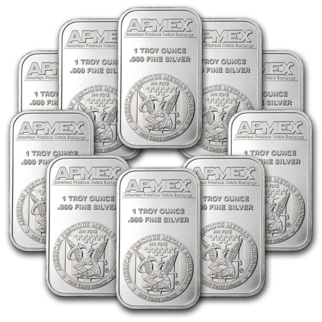 Lot of 10 - 1 oz Silver Bar by APMEX .999 Fine (1 of 1)