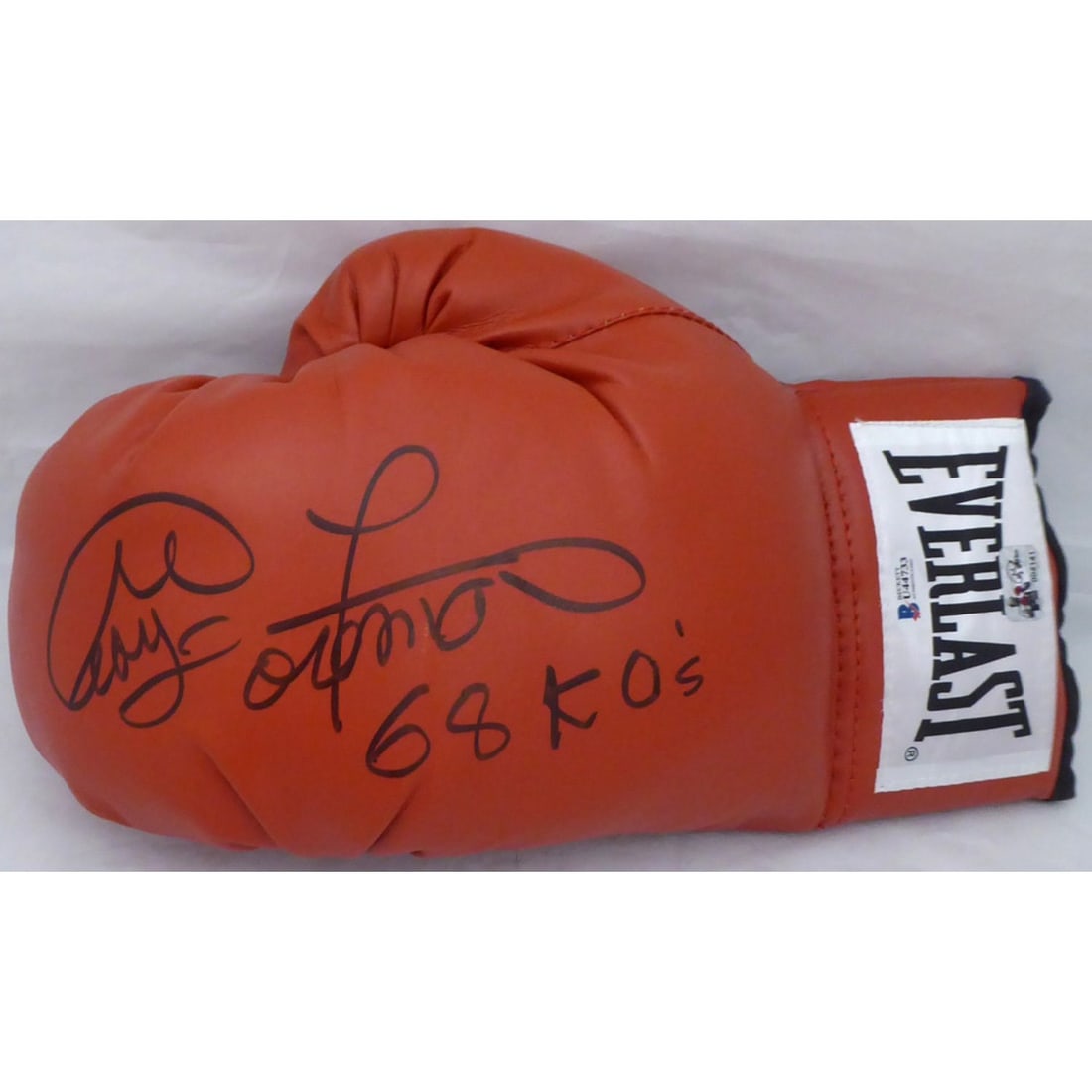 George Foreman Autographed Red Everlast Boxing Glove LH Signed In Black "68 KO's" Beckett (1 of 1)