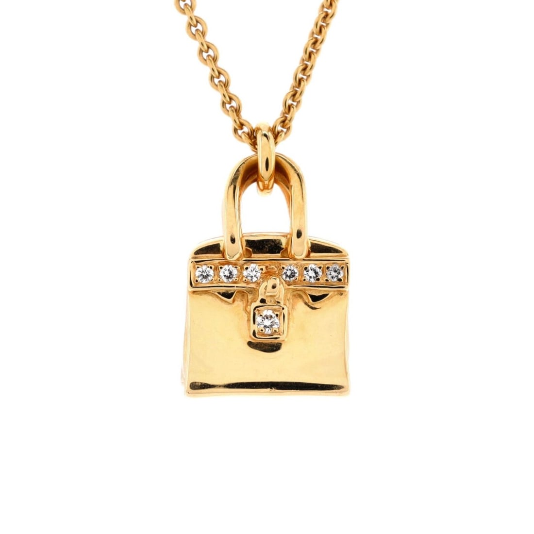 Hermes Birkin Amulette Pendant Necklace 18K Yellow Gold with Diamonds (1 of 3)