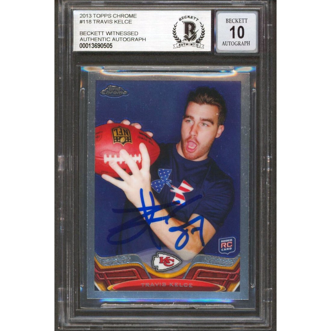 Travis Kelce Signed 2013 Topps Chrome Rookie Card #118 (BGS 10 Auto) (1 of 2)