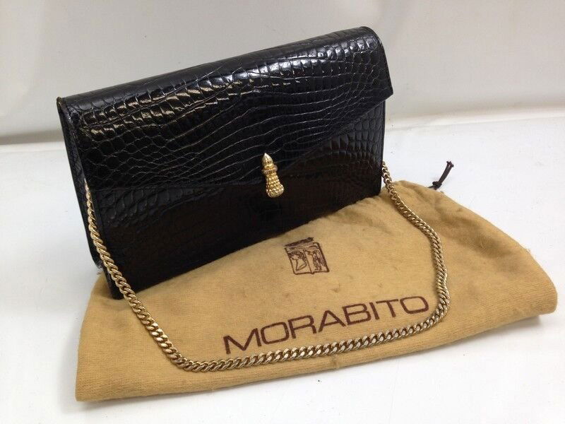 Auth Morabito Crocodile Chain Shoulder Bag: Auth Morabito Crocodile Chain Shoulder Bag. Size (inches) Approximately W 9.4 x H 5.8 x D 1.9. Pre-Owned In Good Condition With Signs Of Wear