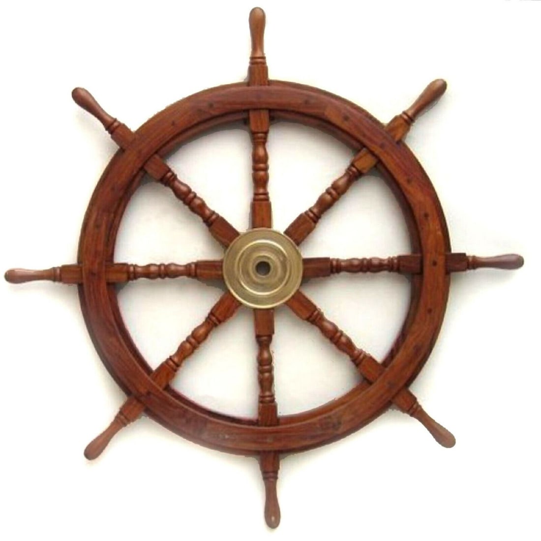 36" Boat Ship Wooden Steering Wheel Wall Decor: 36" Boat Ship Wooden Steering Wheel Wall Decor