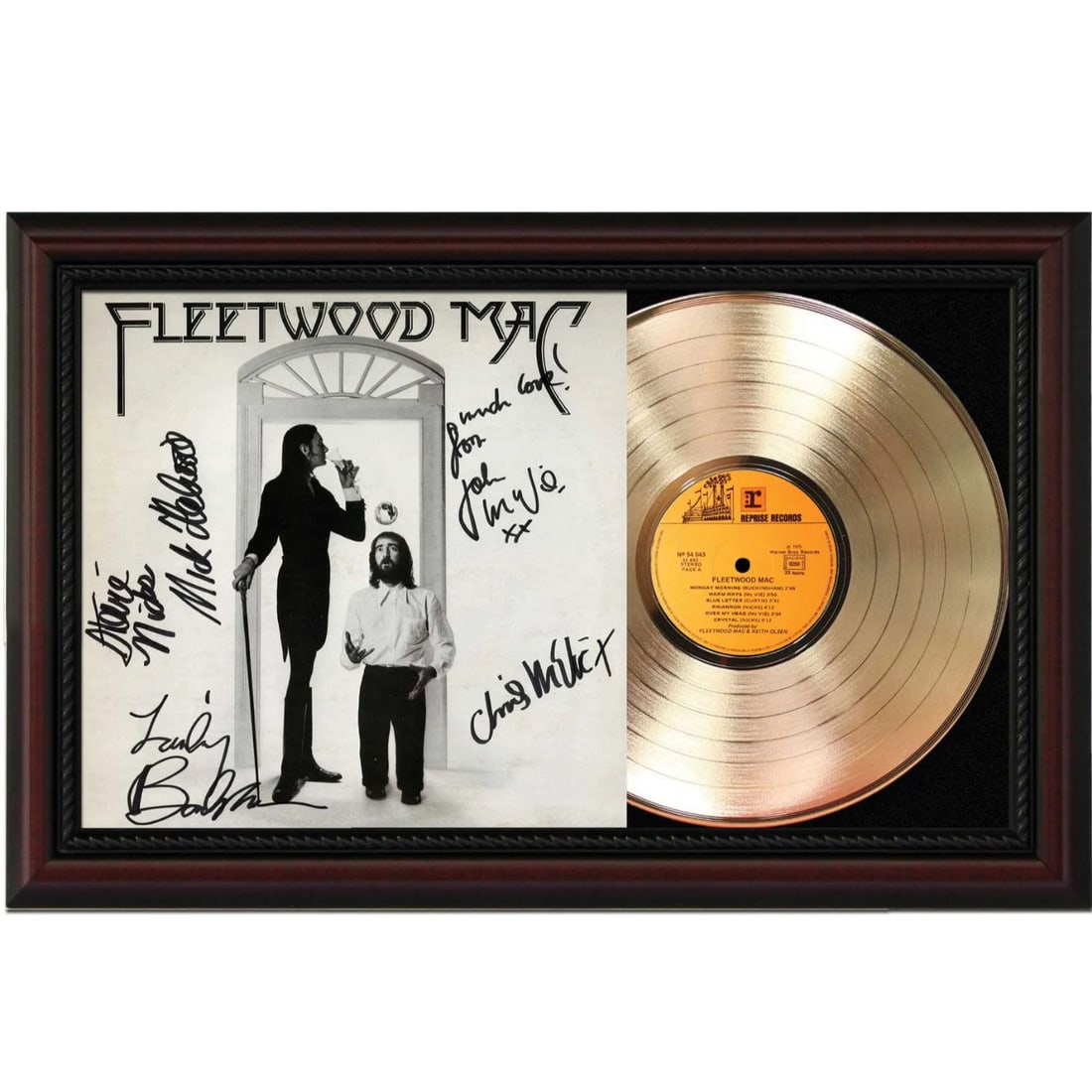 Fleetwood Mac Cherry Wood Gold LP Record Framed Reproduction Signature Display M4 (1 of 1)