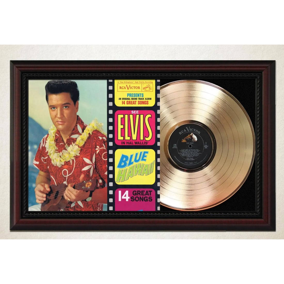 Elvis – Blue Hawaii Cherry Wood Gold LP Record Sleeve Display M4: Elvis – Blue Hawaii Cherry Wood Gold LP Record Sleeve Display M4