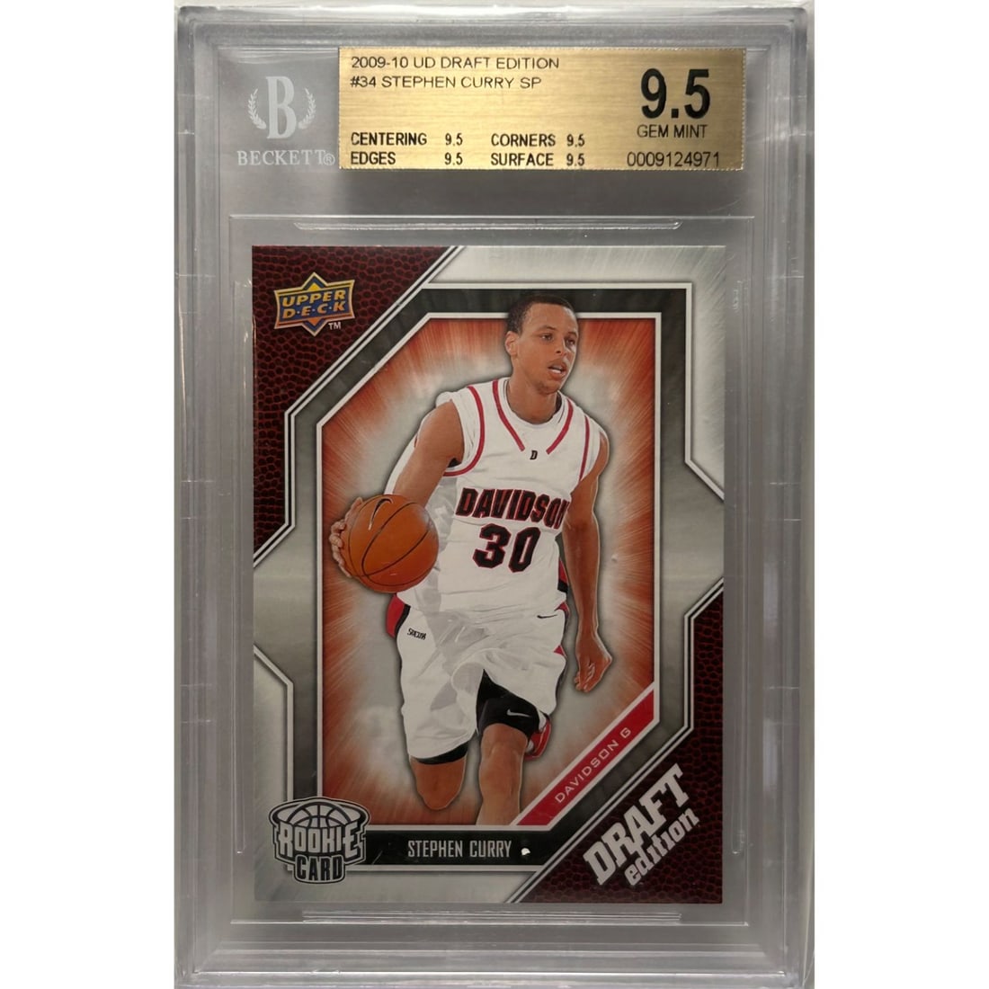 Stephen Curry 2009-10 UD Draft Edition #34 RC Rookie BGS 9.5 True GEM MINT (1 of 1)