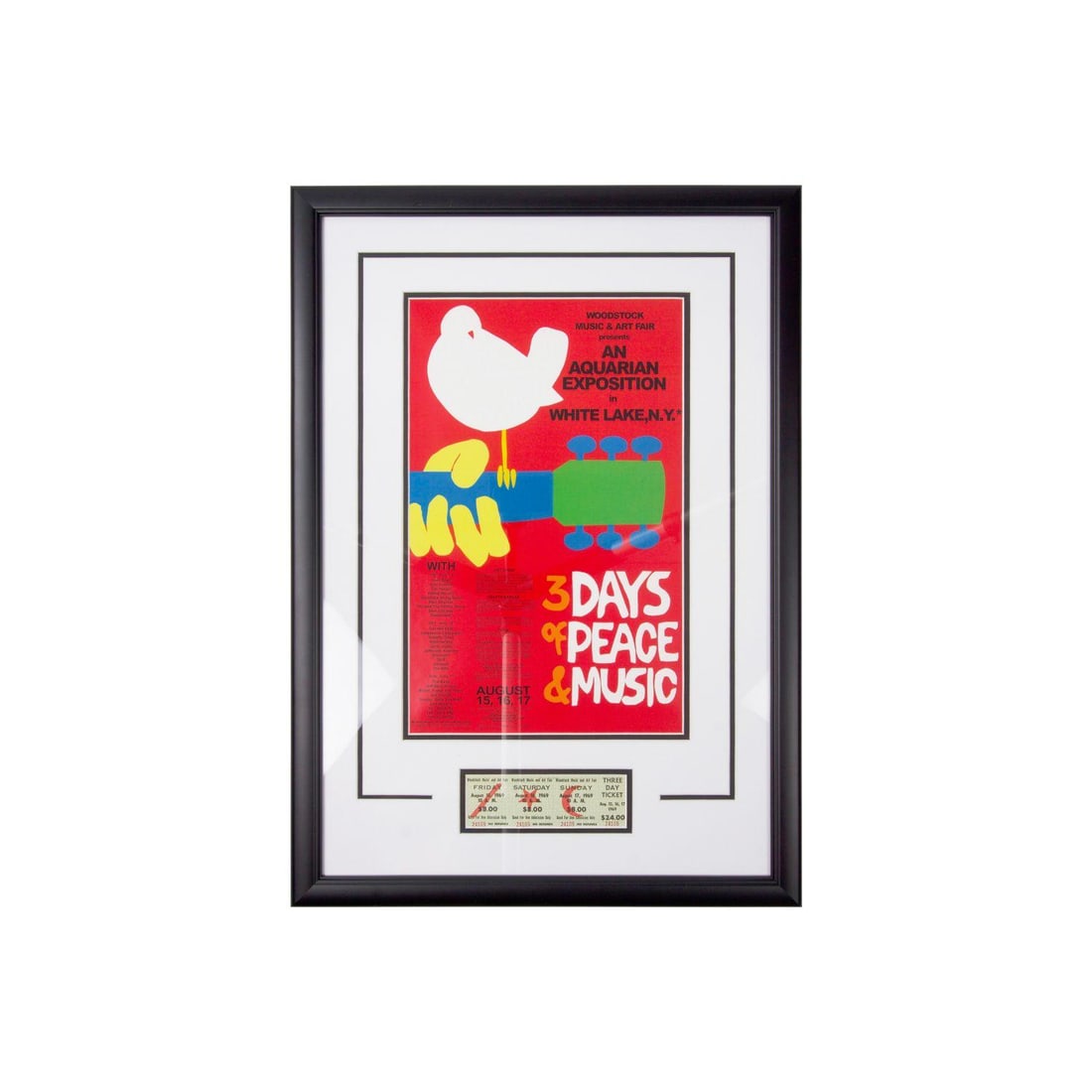 Woodstock 1969 11x17 Framed Poster Photo w/ Original Ticket PEACE & MUSIC (1 of 1)