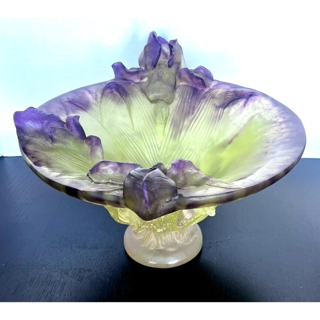 Daum Crystal Iris Coupelle Large Centerpiece Bowl Pate De Verre 12.5": Daum Crystal Iris Coupelle Large Centerpiece Bowl Pate De Verre 12.5"