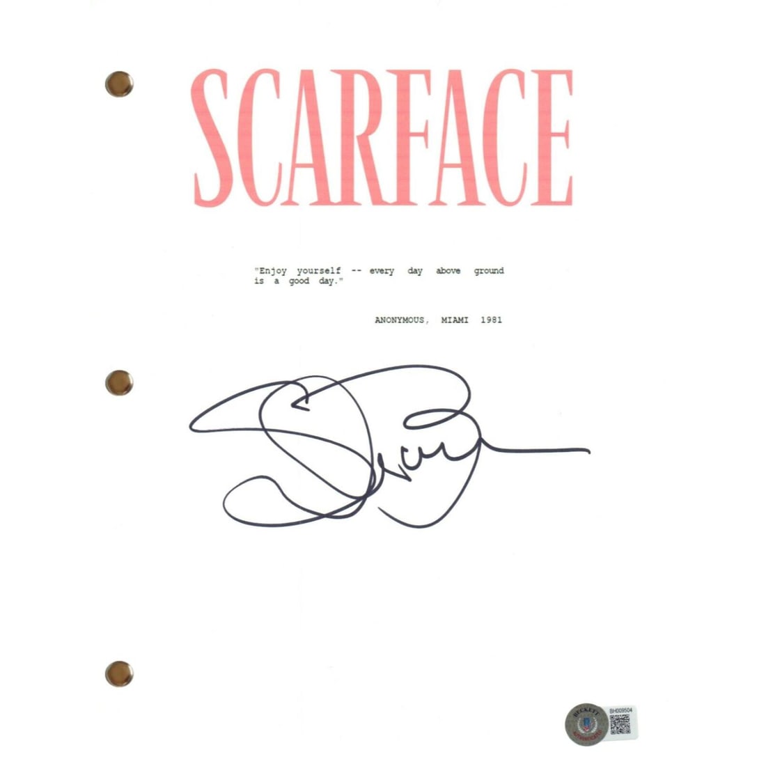 Steven Bauer Signed Scarface Movie Script (Beckett COA): Steven Bauer Signed Scarface Movie Script (Beckett COA)