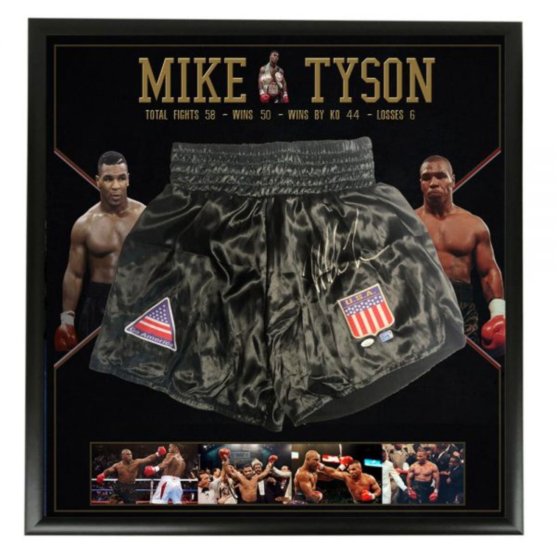 Mike Tyson Signed & Custom Framed Boxing Trunks (Beckett COA): Mike Tyson Signed & Custom Framed Boxing Trunks (Beckett COA)