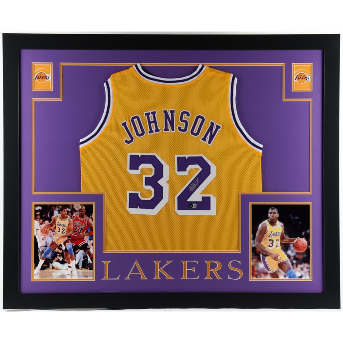 Magic Johnson Signed Lakers 35x43 Custom Framed Jersey Display (Beckett COA): Magic Johnson Signed Lakers 35x43 Custom Framed Jersey Display (Beckett COA)