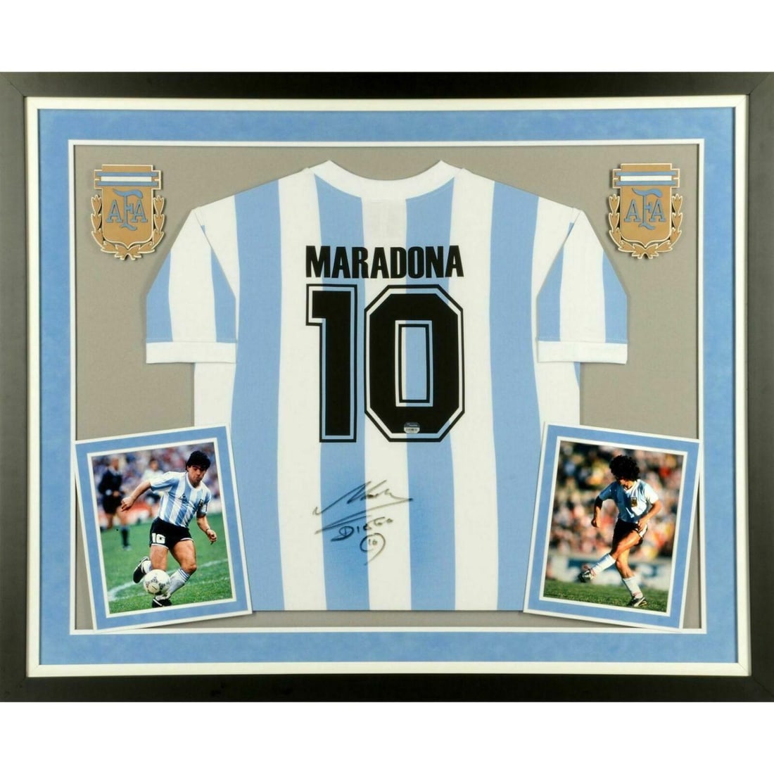 Diego Maradona Signed 1986 Argentina Home Jersey Framed COA: Diego Maradona Signed 1986 Argentina Home Jersey Framed COA