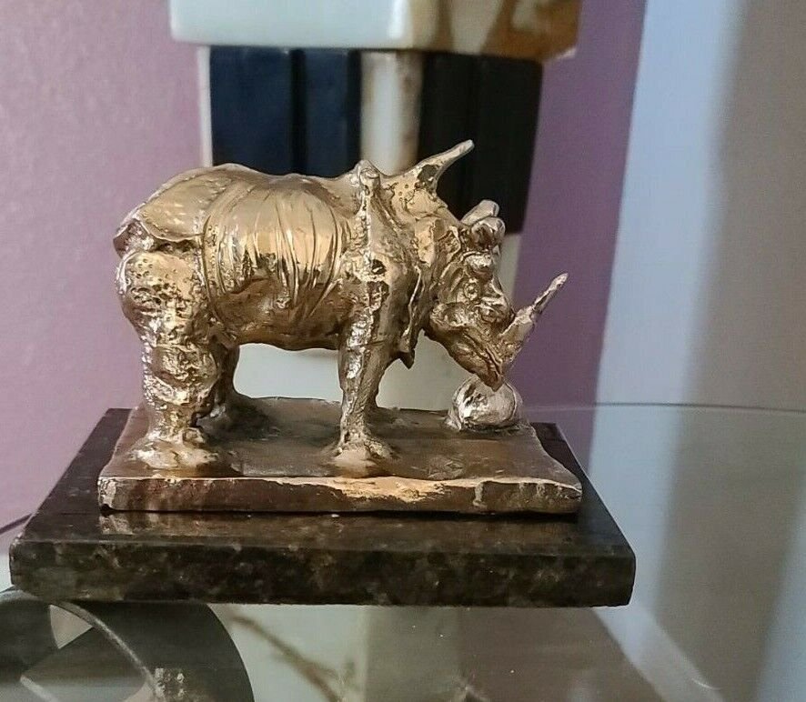 SALVADOR DALI bronze plated gold SCULPTURE RHINOCEROS IN LACE. RARE!!!: SALVADOR DALI bronze plated gold SCULPTURE RHINOCEROS IN LACE. RARE!!!