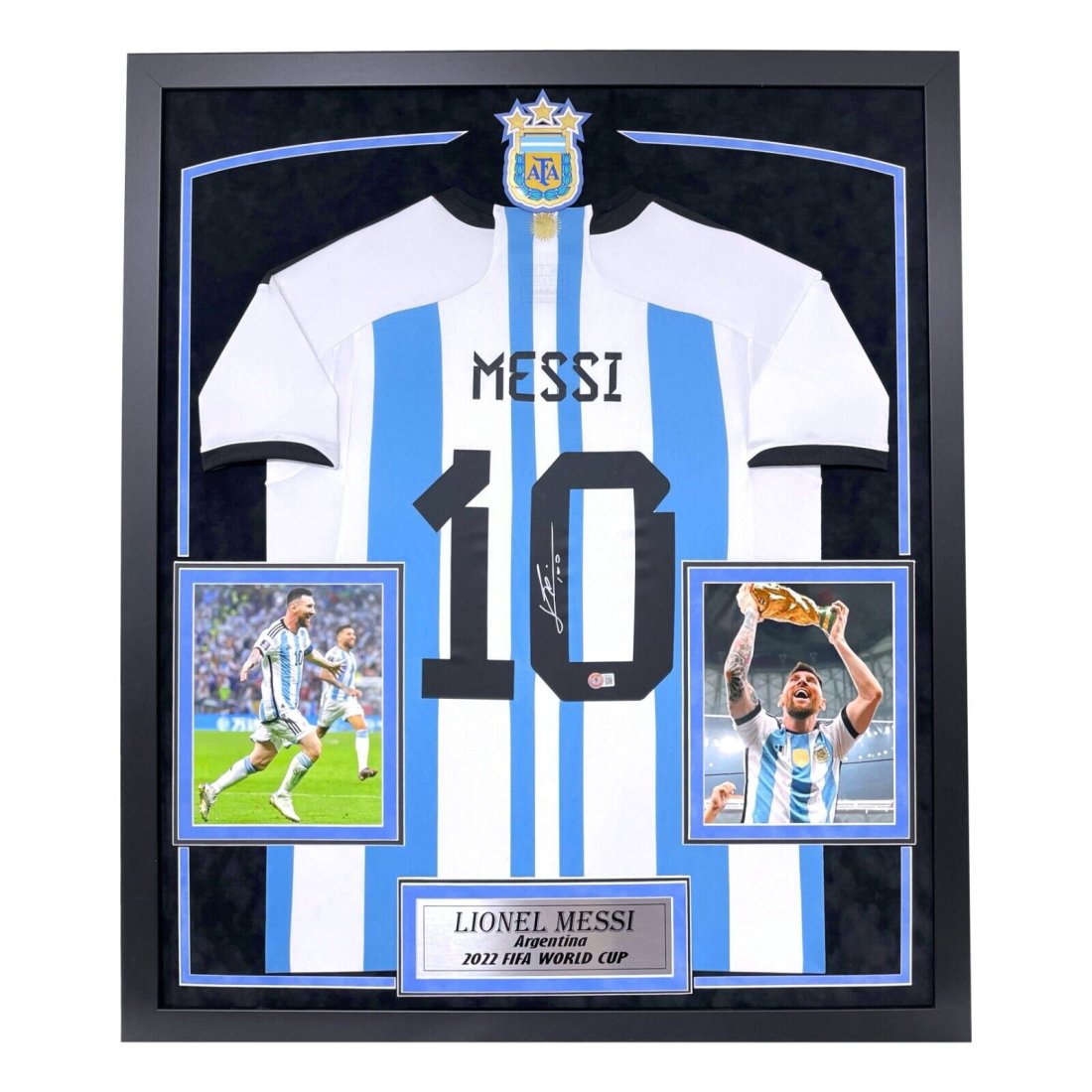 Lionel Messi Autographed Argentina World Cup 2022 Jersey Framed BAS Signed Leo: Lionel Messi Autographed Argentina World Cup 2022 Jersey Framed BAS Signed Leo