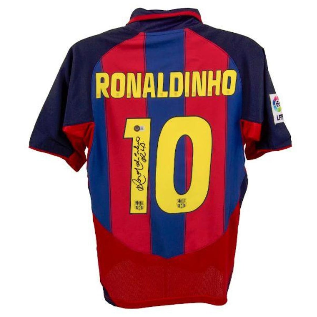 Ronaldinho Signed Barcelona Home Jersey Inscribed "R10" (Beckett): Ronaldinho Signed Barcelona Home Jersey Inscribed "Rio" (Beckett)