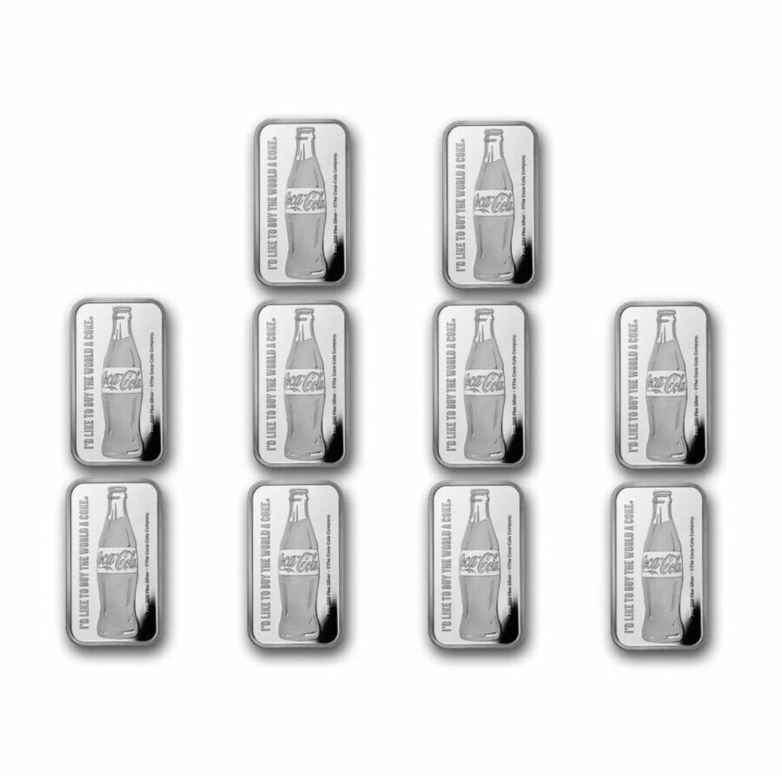Coca-Cola 1 oz Silver Struck Bar (Lot of 10) (1 of 1)