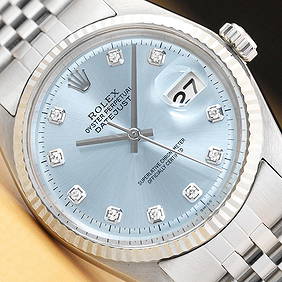 Mens 18k White Gold & Stainless Steel Rolex Datejust With A Ice Blue Diamond Dial (1 of 4)