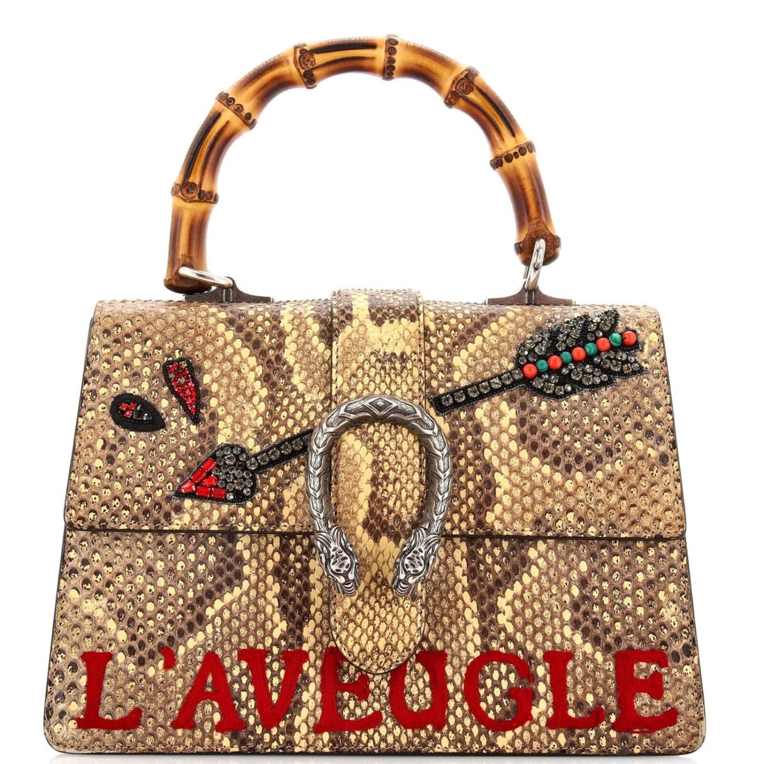 Gucci Dionysus Bamboo Top Handle Bag Embroidered Python Medium Brown (1 of 6)