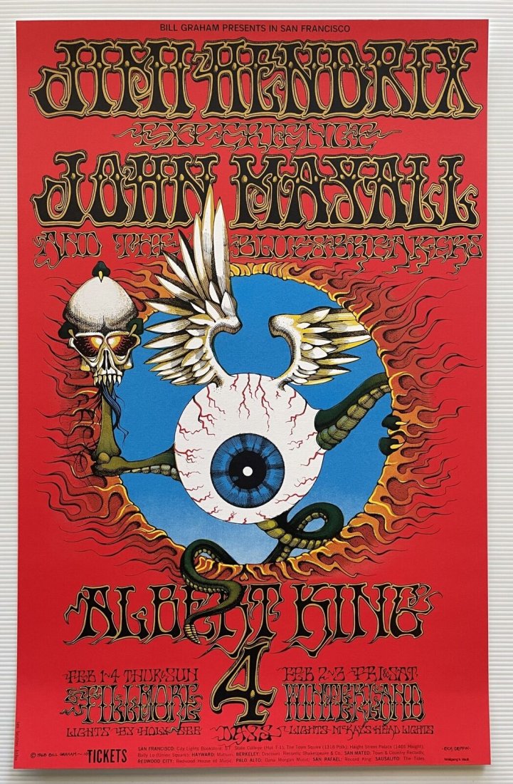 Jimi Hendrix Experience Concert Poster 1968 Flying Eyeball BG-105: Jimi Hendrix Experience Concert Poster 1968 Flying Eyeball BG-105